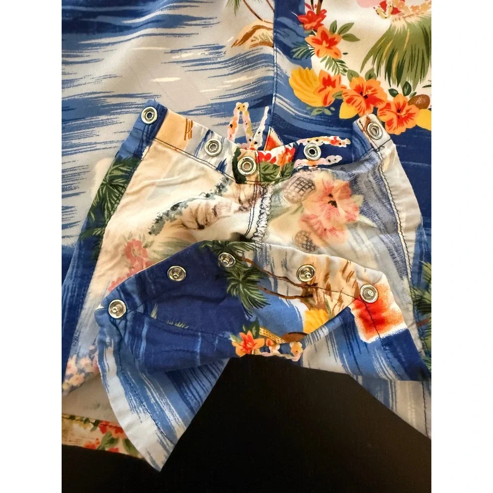 Ralph Lauren Baby Aloha Hawaiian Romper‎ Size 9 Months Blue Loop Collar Infant